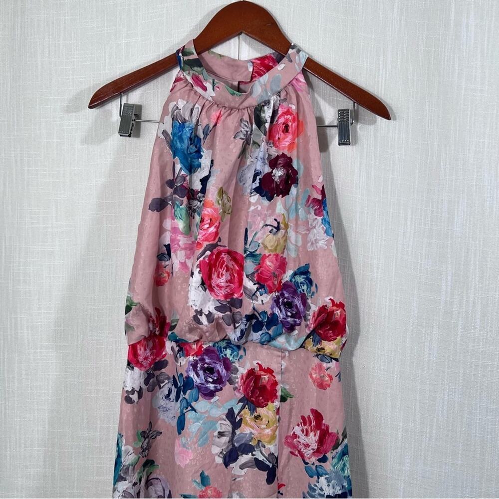 Adrianna Papell Floral Satin Jacquard Halter Event Gown Size 6 - Picture 3 of 16